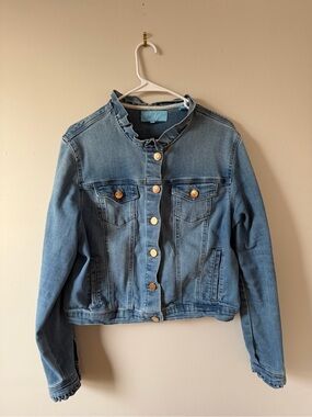 Draper James Light Blue Denim Jacket with Ruffle Collar